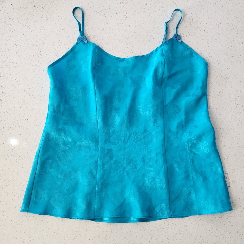 Y2K La Senza Teddy Bear Cami Top Blue Satin Lingerie Pajama